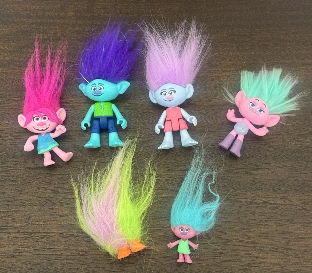 DreamWorks Hasbro Troll Dolls Poppy Branch Mixed Lot of 6 Trolls Mini Figures